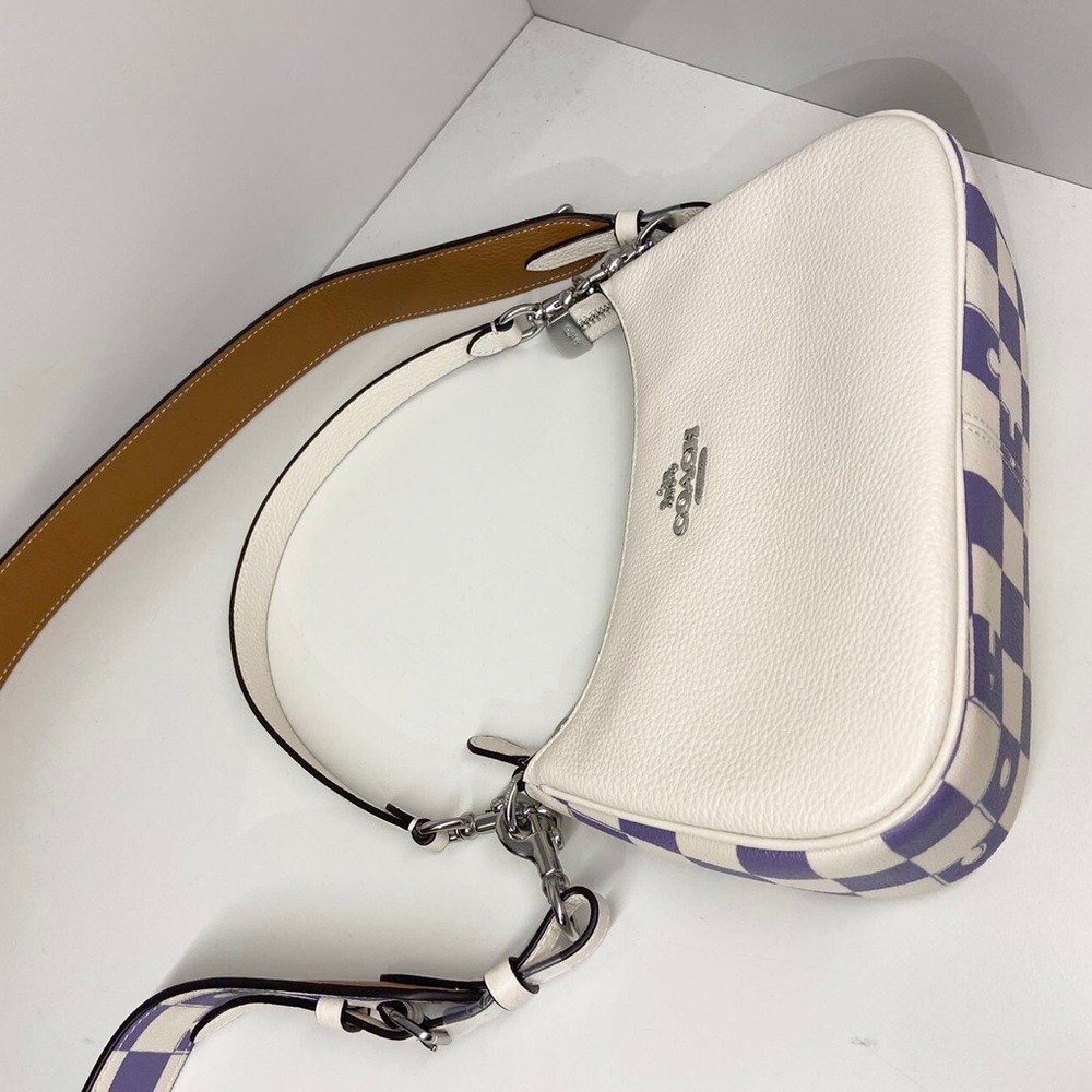 Coach Silver/Light Violet /Chalk Teri Shoulder Bag With Checkerboard Print CR103 - Picture 4 of 9